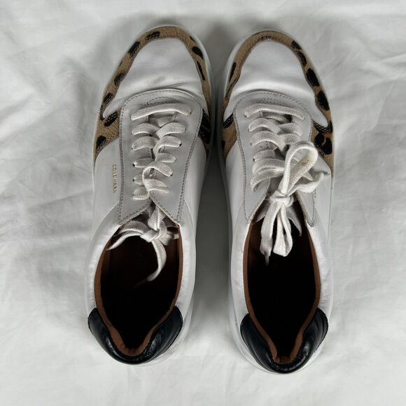 Cole Haan Women's GrandPro Sneaker 9 White Leather Leopard Horse/Cow Hair Trim - Picture 8 of 10